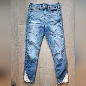 Hollister Distressed Boho Mid-wash High rise Ankle Jeans